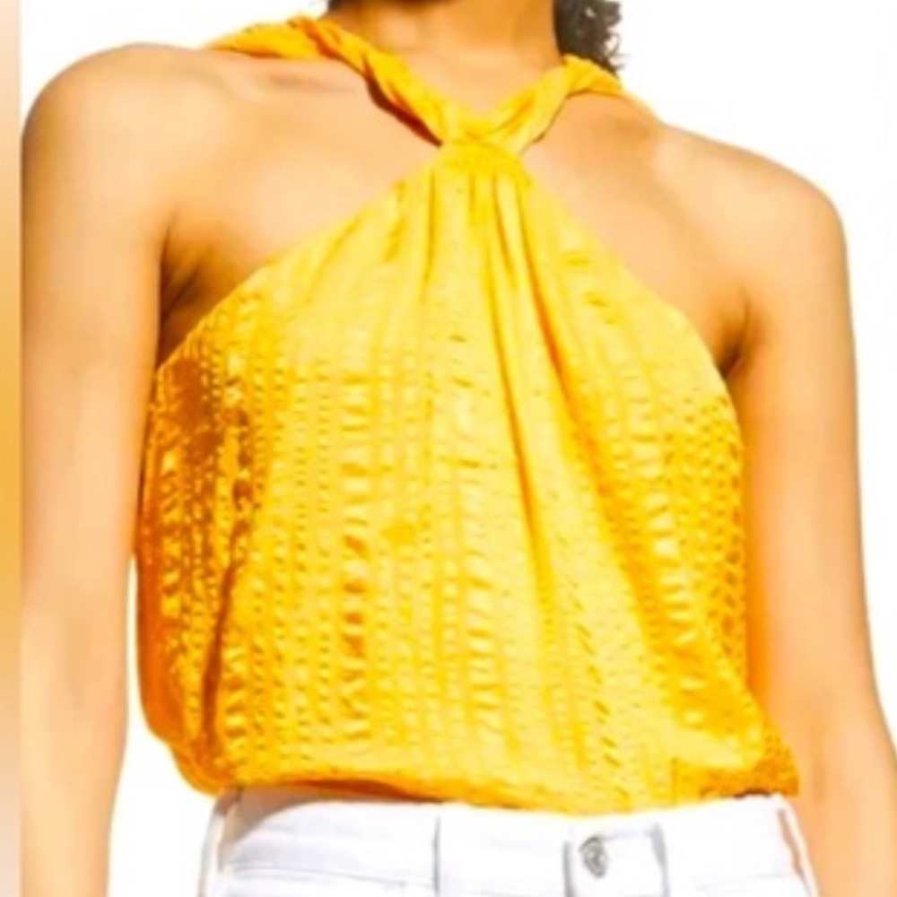 Frame Draped Crinkle Halter Neck Top in Kumquat‎ Yellow NWT